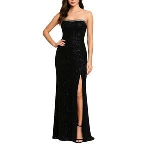 Panoply Atlanta Black Strapless Beaded Sequin Maxi Dress Prom Gown 10 Sparkly